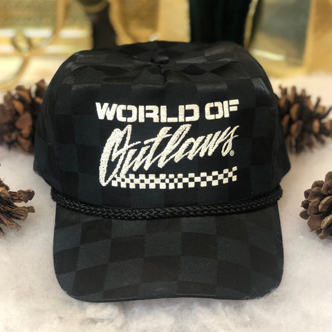 Vintage World of Outlaws Dirt Track Racing Checkered Nylon Strapback Hat