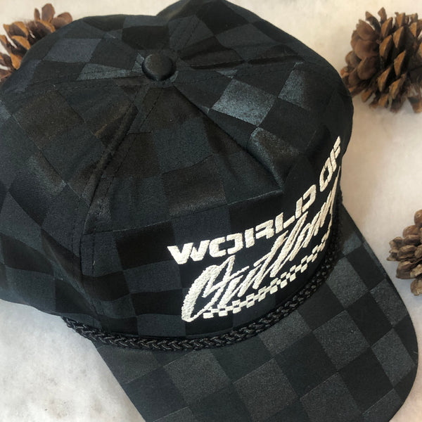 Vintage World of Outlaws Dirt Track Racing Checkered Nylon Strapback Hat