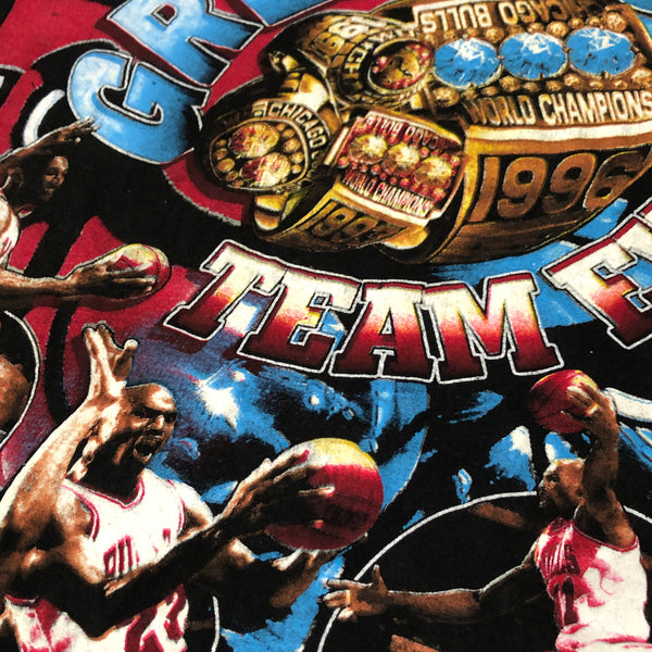 Vintage 1996 NBA Chicago Bulls 4x Champions "The Greatest Team Ever" Bootleg Rap Tee T-Shirt (XL)