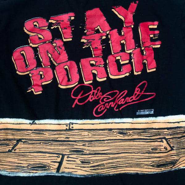 Vintage 1997 NASCAR Dale Earnhardt "The Big Dawg's Back...So Stay On The Porch" All Over Print T-Shirt (XL)