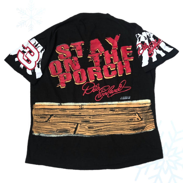 Vintage 1997 NASCAR Dale Earnhardt "The Big Dawg's Back...So Stay On The Porch" All Over Print T-Shirt (XL)
