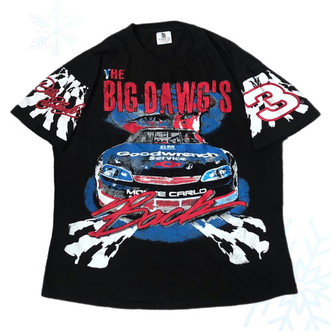Vintage 1997 NASCAR Dale Earnhardt "The Big Dawg's Back...So Stay On The Porch" All Over Print T-Shirt (XL)