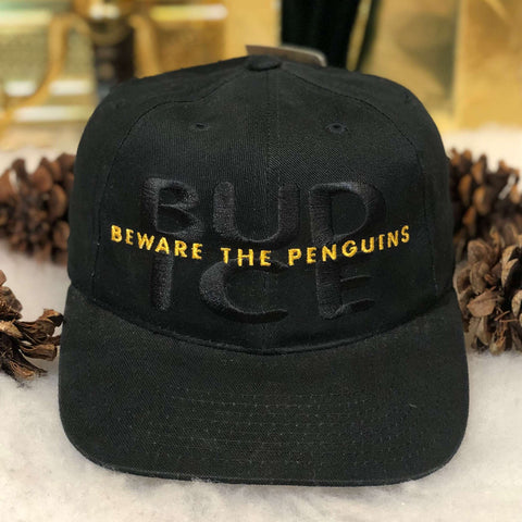 Vintage Deadstock NWT NHL Pittsburgh Penguins Bud Ice "Beware The Penguins" Strapback Hat