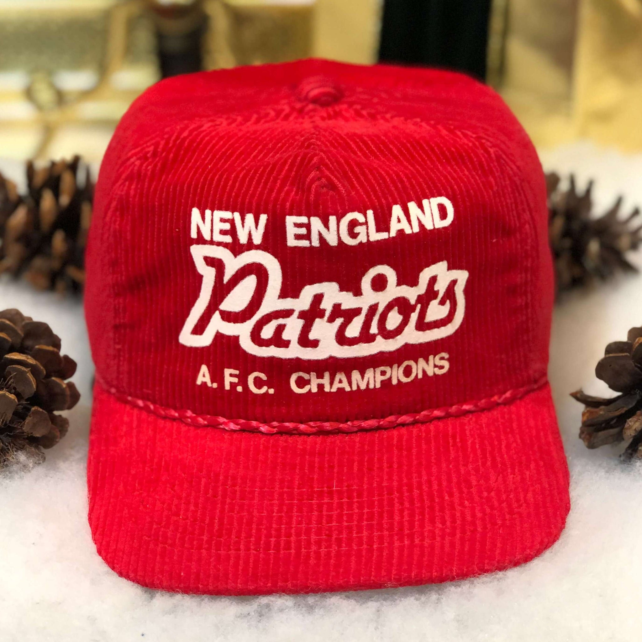 Vintage Deadstock NWOT NFL New England Patriots AFC Champions YoungAn Corduroy Strapback Hat