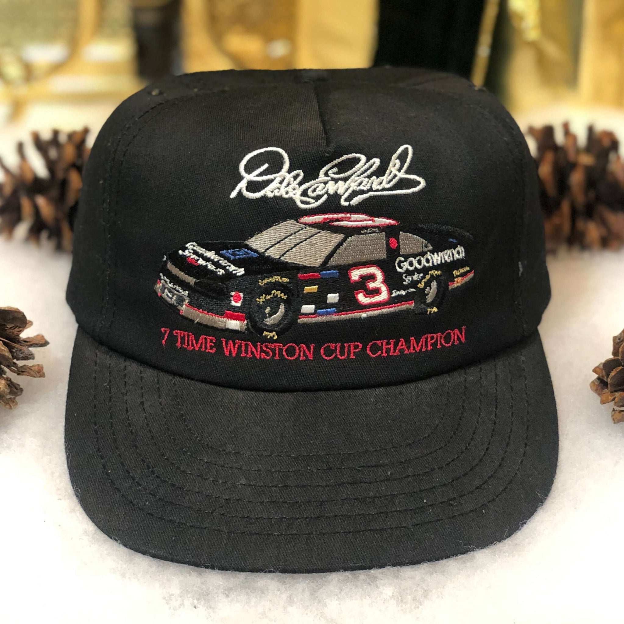 Vintage NASCAR Dale Earnhardt 7x Winston Cup Champion Sports Image Twill Snapback Hat