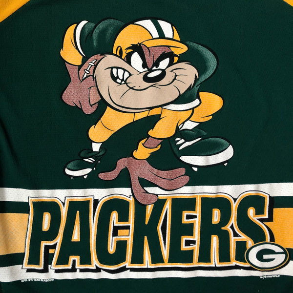 Vintage NFL Green Bay Packers Taz Looney Tunes *YOUTH* Long Sleeve Football Jersey