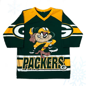 Vintage NFL Green Bay Packers Taz Looney Tunes *YOUTH* Long Sleeve Football Jersey