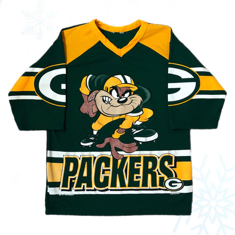 Vintage NFL Green Bay Packers Taz Looney Tunes *YOUTH* Long Sleeve Football Jersey
