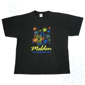 Vintage 2000 Malden Massachusetts The Millennium City New Year's Fireworks T-Shirt (XL)