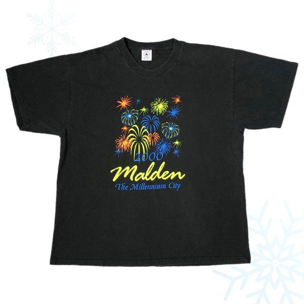 Vintage 2000 Malden Massachusetts The Millennium City New Year's Fireworks T-Shirt (XL)
