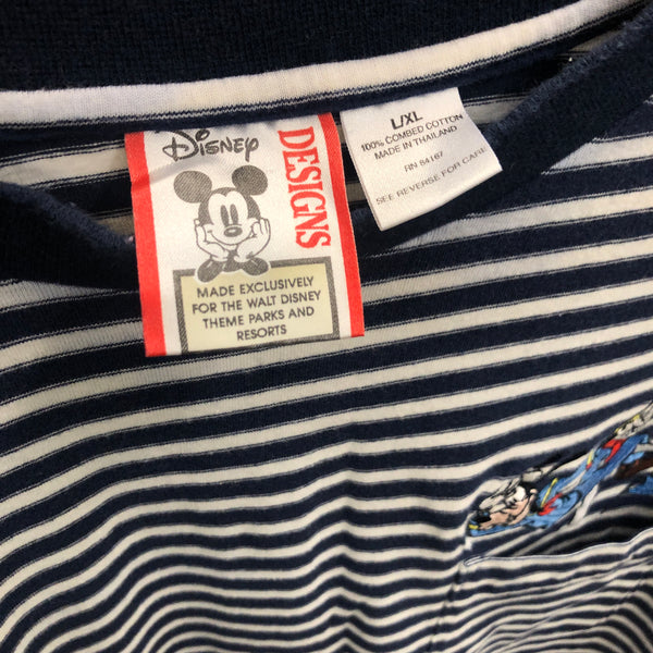 Vintage Disney Goofy Striped Embroidered Pocket T-Shirt (L)