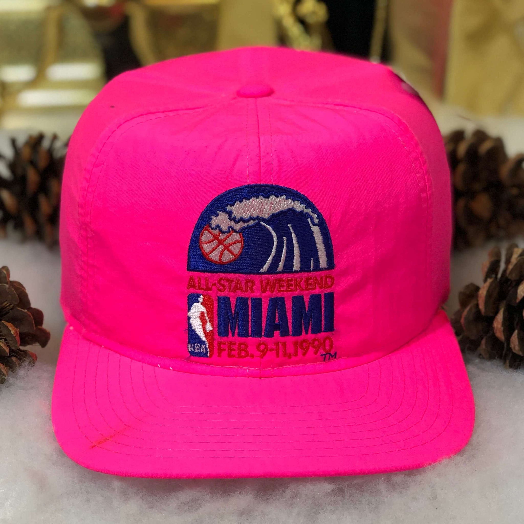 Vintage Deadstock NWOT 1990 NBA All-Star Weekend Miami Starter Neon Pink Nylon Snapback Hat