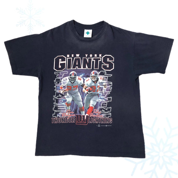 Vintage 2000 NFL New York Giants Ron Dayne Tiki Barber Thunder & Lightning T-Shirt (L)