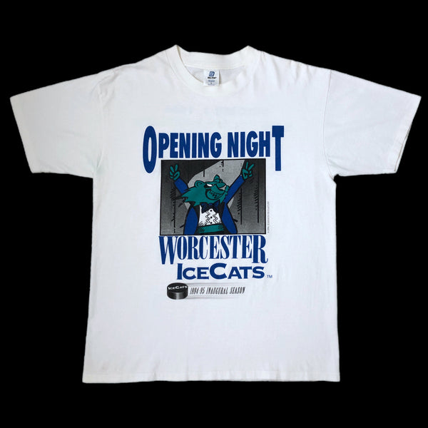 Vintage AHL Worcester IceCats 1994-95 Inaugural Season Opening Night T-Shirt (L)