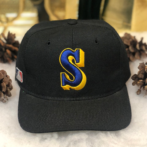 Vintage MLB Seattle Mariners Sports Specialties Plain Logo Black Dome Wool Snapback Hat