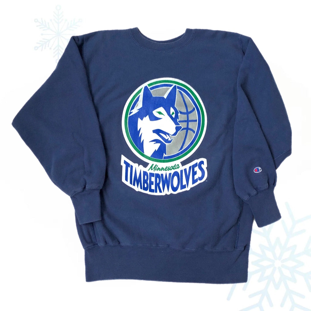 Vintage NBA Minnesota Timberwolves Champion Reverse Weave Navy Crewneck Sweatshirt (XL)