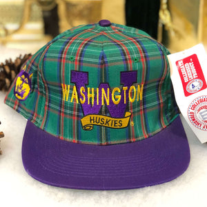 Vintage Deadstock NWT NCAA Washington Huskies Plaid Head Start Snapback Hat