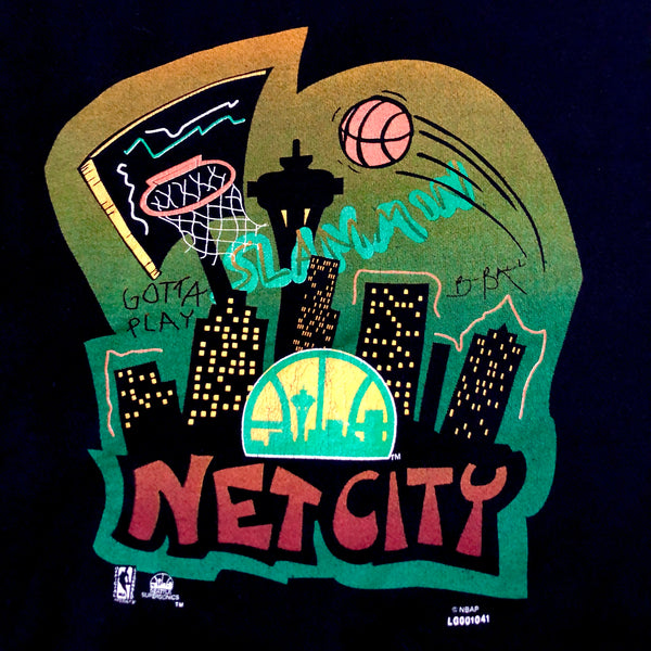 Vintage NBA Seattle Supersonics Net City Bball Rules Graffiti Crewneck Sweatshirt (XL)