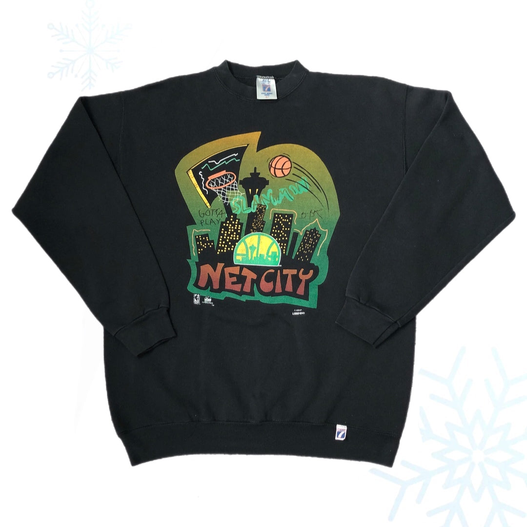 Vintage NBA Seattle Supersonics Net City Bball Rules Graffiti Crewneck Sweatshirt (XL)