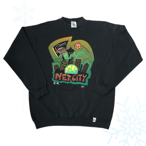 Vintage NBA Seattle Supersonics Net City Bball Rules Graffiti Crewneck Sweatshirt (XL)