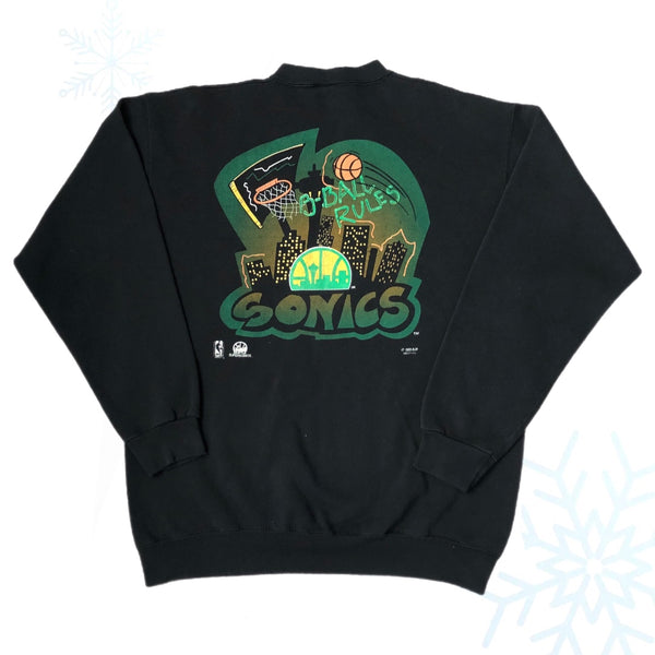 Vintage NBA Seattle Supersonics Net City Bball Rules Graffiti Crewneck Sweatshirt (XL)
