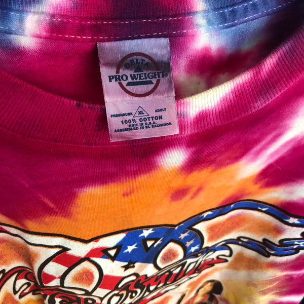 Vintage Aerosmith KISS 2003 Just Push Play Tour Tie-Dye All Over Print T-Shirt (XL)