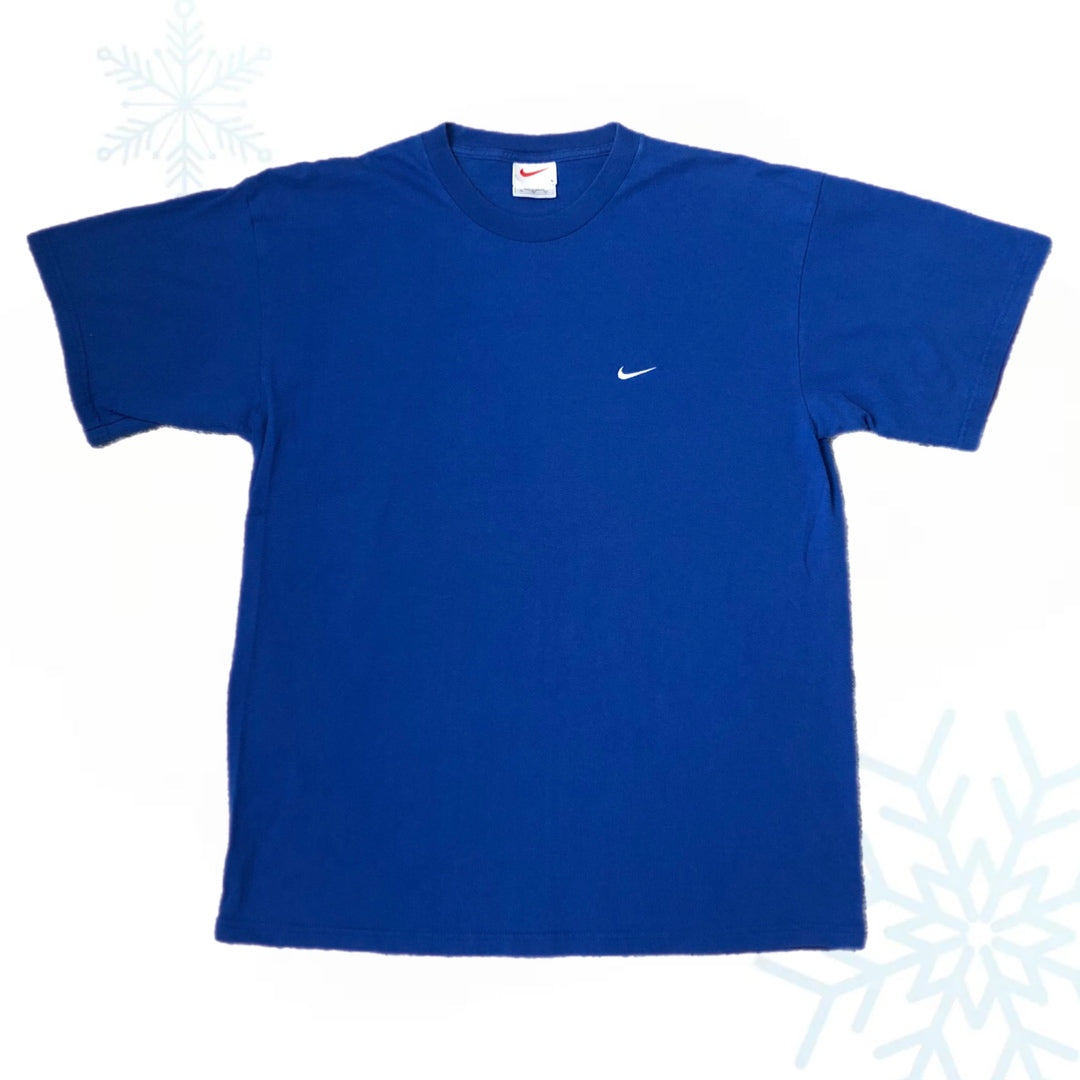 Vintage Nike Swoosh Logo Check Royal Blue White Tag T-Shirt (L)