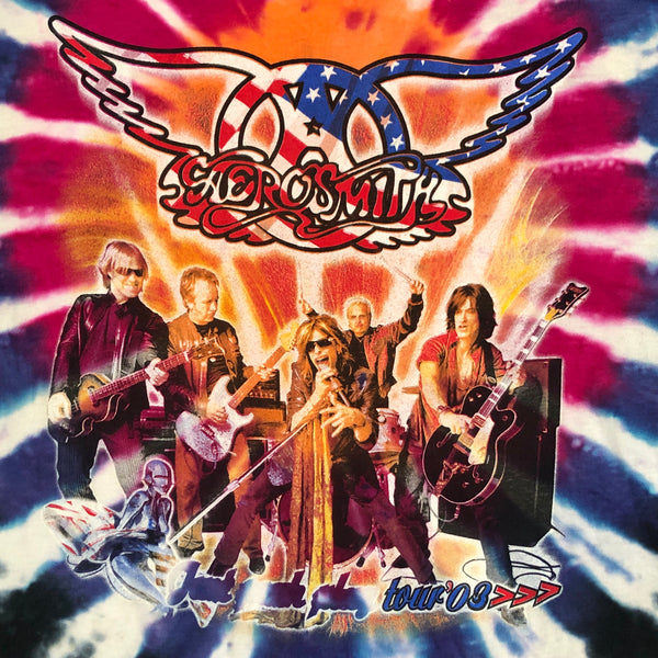 Vintage Aerosmith KISS 2003 Just Push Play Tour Tie-Dye All Over Print T-Shirt (XL)