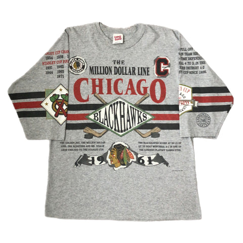 Vintage 1992 NHL Chicago Blackhawks Long Gone All Over Print Long Sleeve Shirt (L)