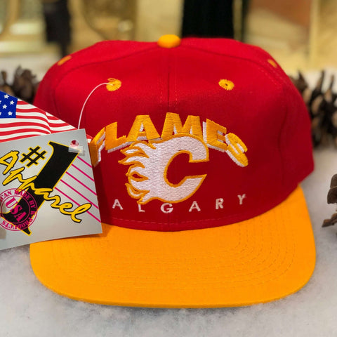 Vintage Deadstock NWT NHL Calgary Flames #1 Apparel Twill Snapback Hat
