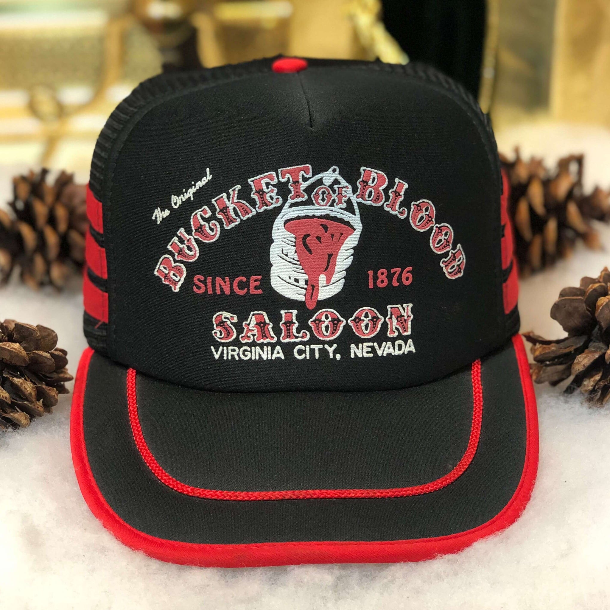 Vintage Deadstock NWOT Bucket of Blood Saloon Virginia City Nevada 3-Stripe Trucker Hat