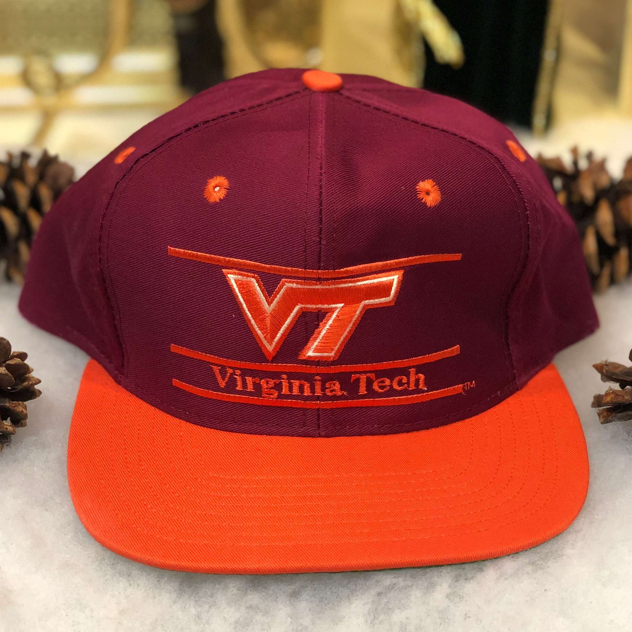 Vintage NCAA Virginia Tech Hokies The Game Split Bar Twill Snapback Hat