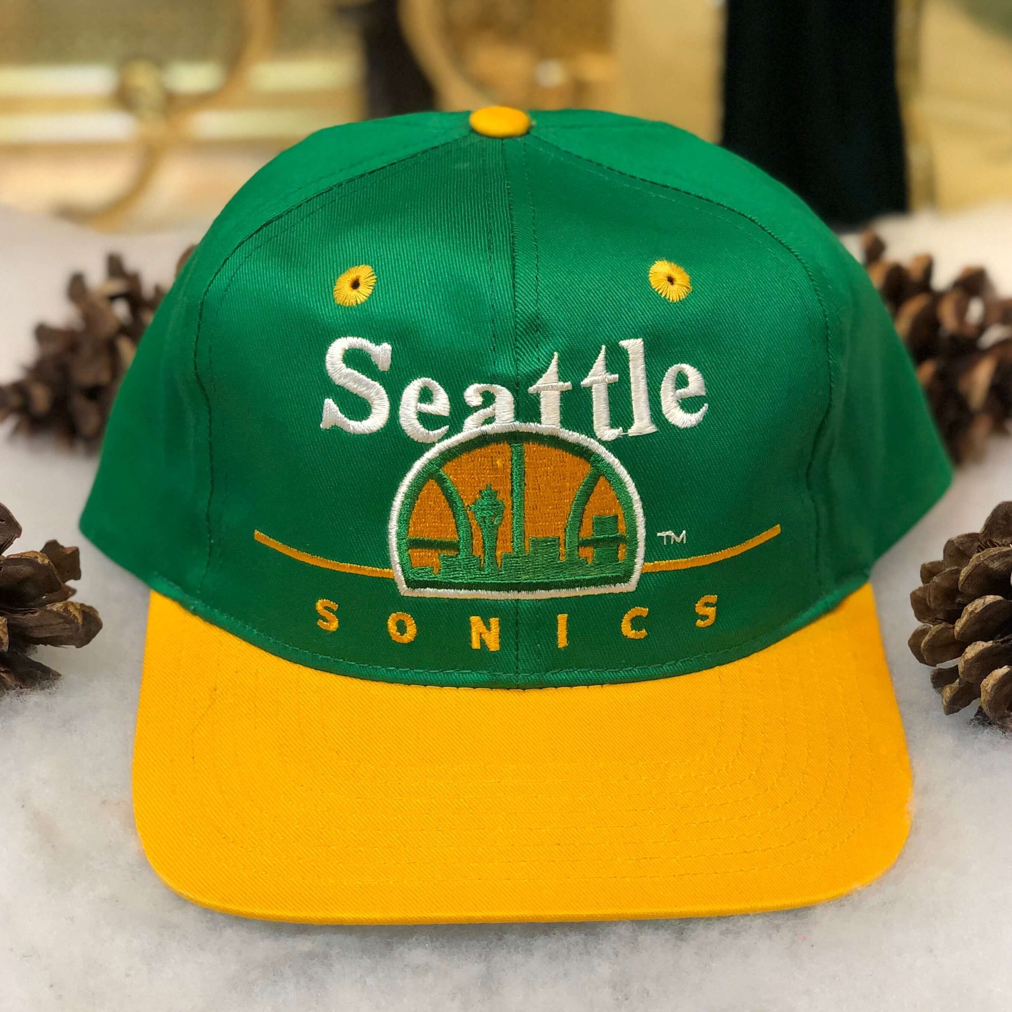 Vintage NBA Seattle Supersonics Twins Enterprise Bar Line Twill Snapback Hat