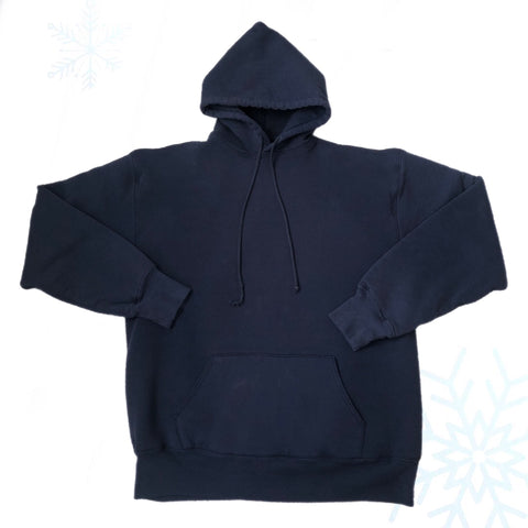 Vintage Russell Athletic Navy Blank Heavyweight Hoodie Sweatshirt (XL)