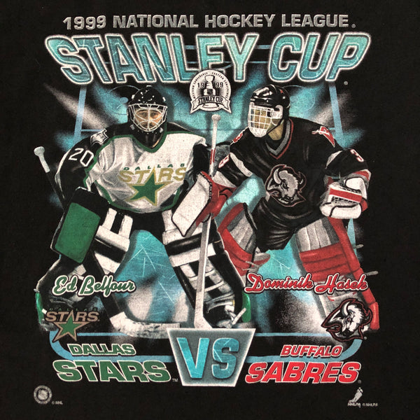 Vintage 1999 NHL Stanley Cup Finals Buffalo Sabres Dominik Hasek Dallas Stars Ed Belfour Pro Player T-Shirt (XL)