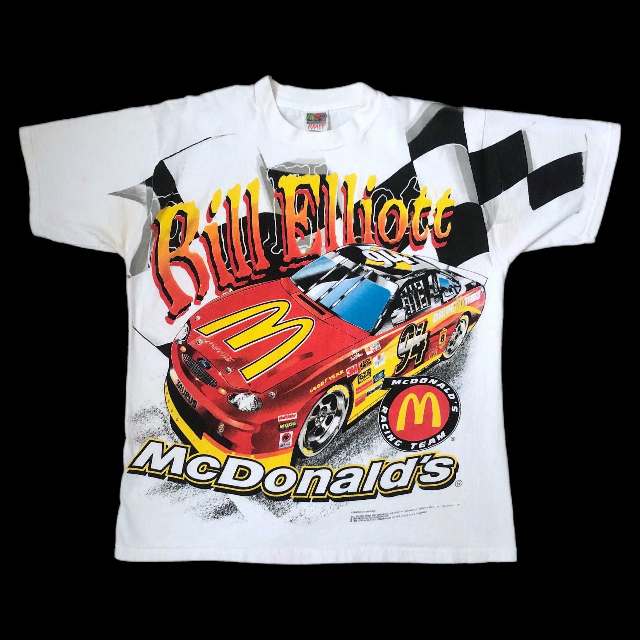 Vintage NASCAR Bill Elliott McDonald's Racing All Over Print T-Shirt (M)