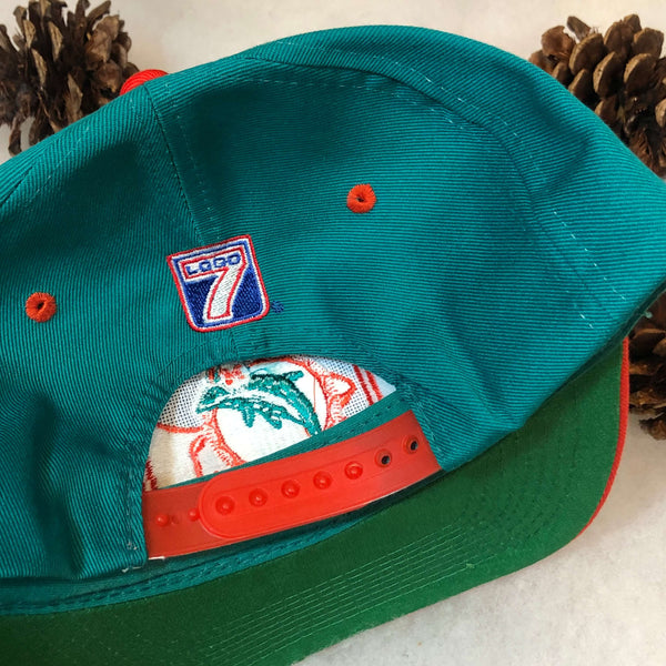 Vintage Deadstock NWOT NFL Miami Dolphins Logo 7 Spellout Wraparound Twill Snapback Hat