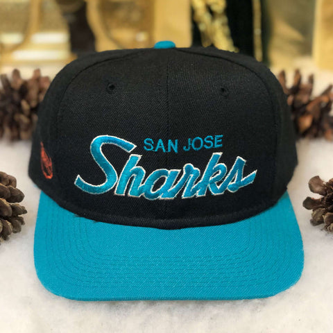 Vintage NHL San Jose Sharks Sports Specialties Script Wool Snapback Hat