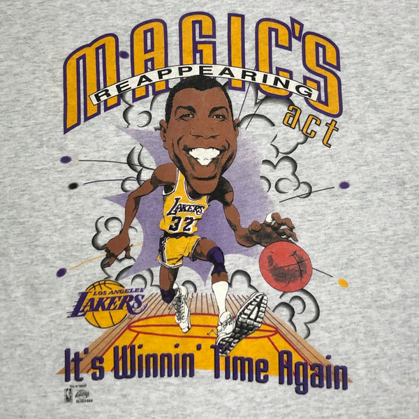 Vintage Deadstock NWOT NBA Los Angeles Lakers Magic Johnson Reappearing Act It's Winning Time Again Pro Player Caricature T-Shirt (XL)