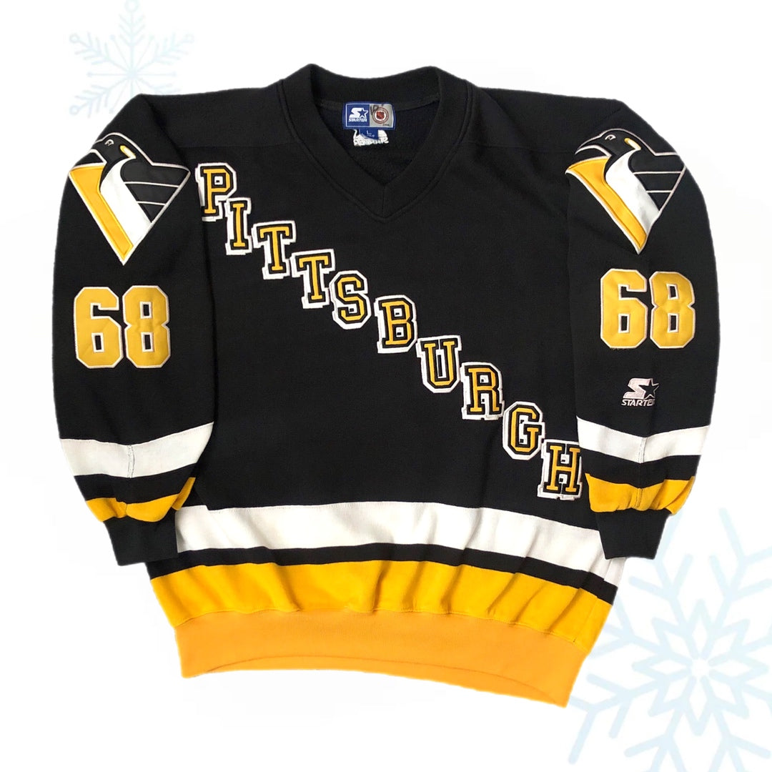 Vintage NHL Pittsburgh Penguins Jaromir Jagr Starter Jersey Crewneck Sweatshirt (L)