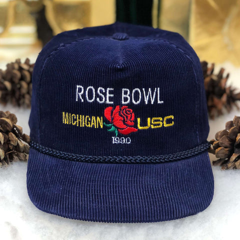 Vintage 1990 NCAA Rose Bowl Michigan Wolverines USC Trojans Corduroy Snapback Hat