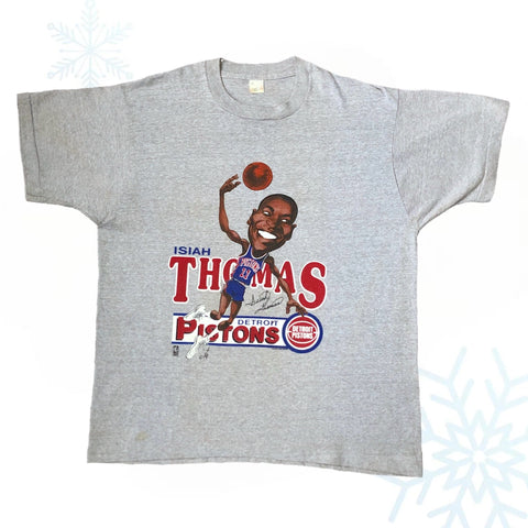 Vintage NBA Isiah Thomas Detroit Pistons Salem Sportswear Caricature T-Shirt (L)