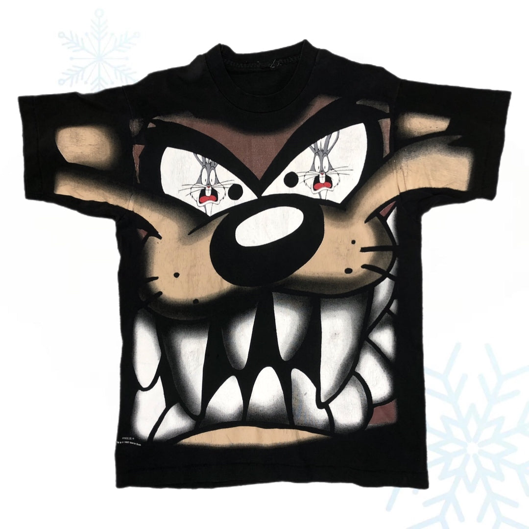 Vintage 1997 Taz Bugs Bunny Looney Tunes All Over Print T-Shirt (L)