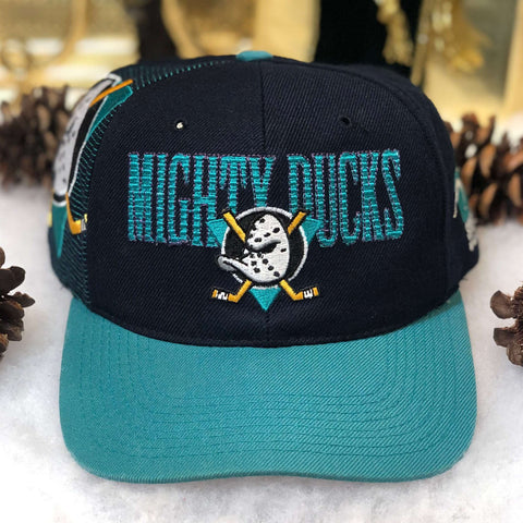 Vintage NHL Anaheim Mighty Ducks Sports Specialties Laser Black Dome Snapback Hat *FLAWED*