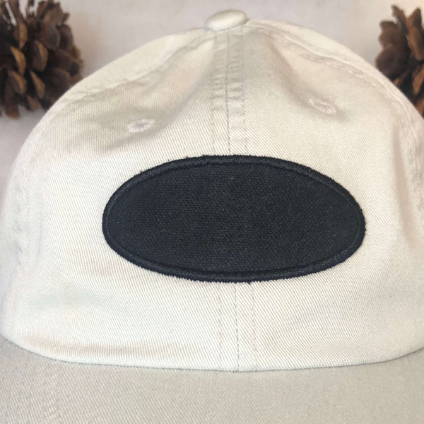 Vintage Beige Blank Black Oval Strapback Dad Hat