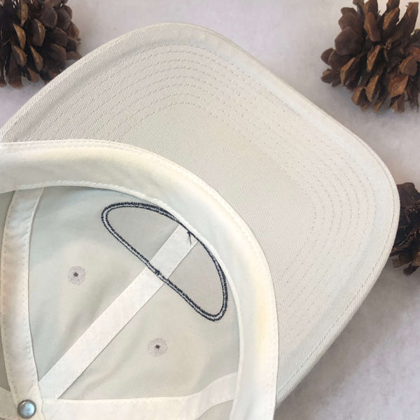 Vintage Beige Blank Black Oval Strapback Dad Hat