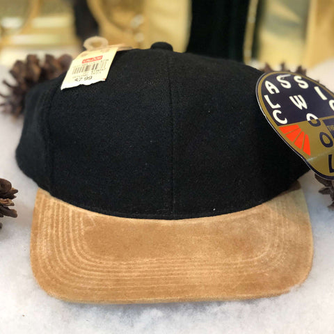Vintage Deadstock NWT The G Cap Black Blank Melton Wool Strapback Hat