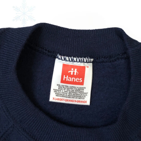 Vintage Hanes Navy Blank Crewneck Sweatshirt (XL)