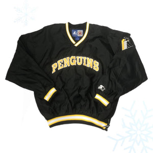 Vintage NHL Pittsburgh Penguins Starter Vneck Pullover Windbreaker Jacket (XL)