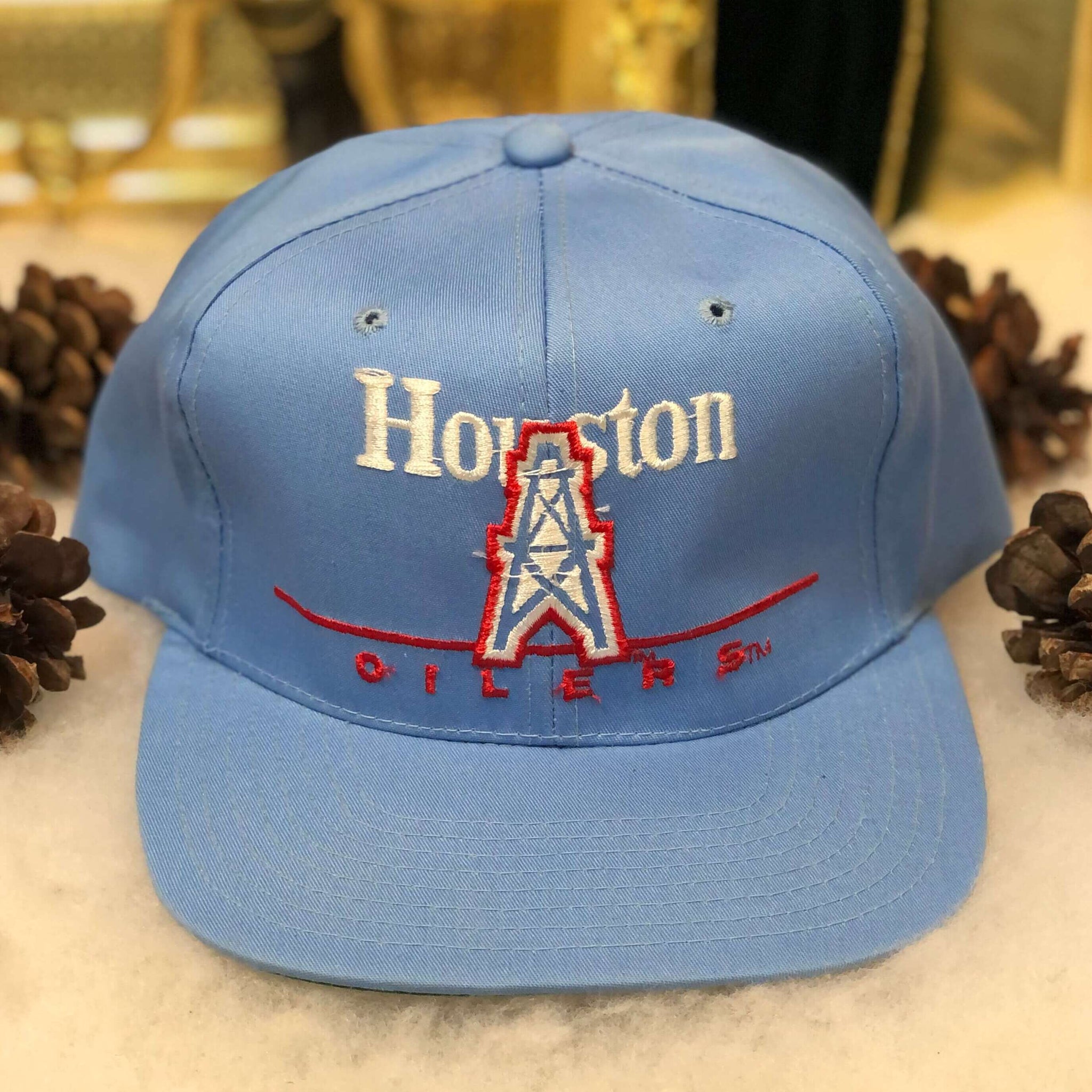 Vintage Deadstock NWOT NFL Houston Oilers Eastport Bar Line Twill Snapback Hat